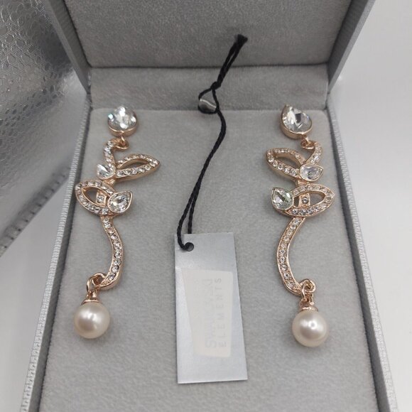 Gorgeous Swarovski Crystal Pearl Dangle Earrings 3.5" Drop New in Box Stunning - Picture 6 of 11